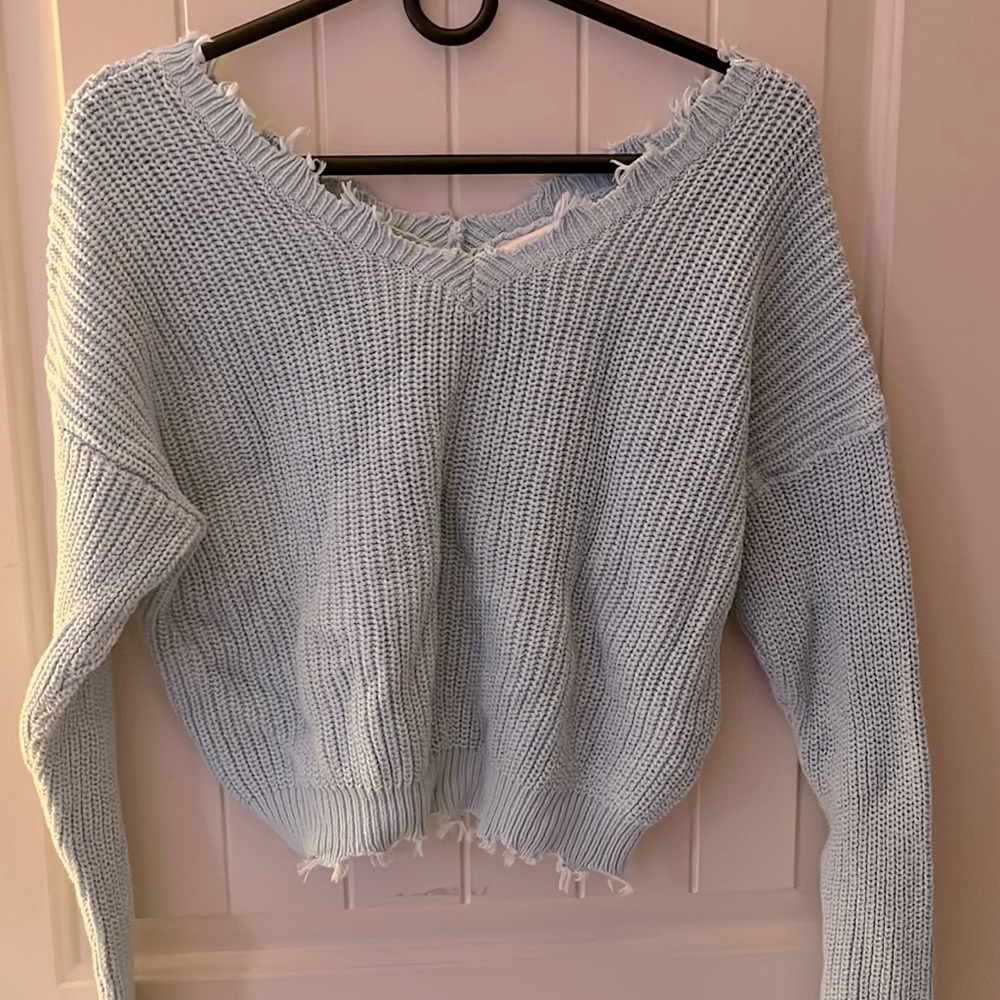 Jessica Simpson Sky Blue Frayed Sweater